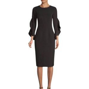 Milly Women's V-Neck Bell Sleeve Keyhole Back Fully Lined Shift Dress Black Sz 6